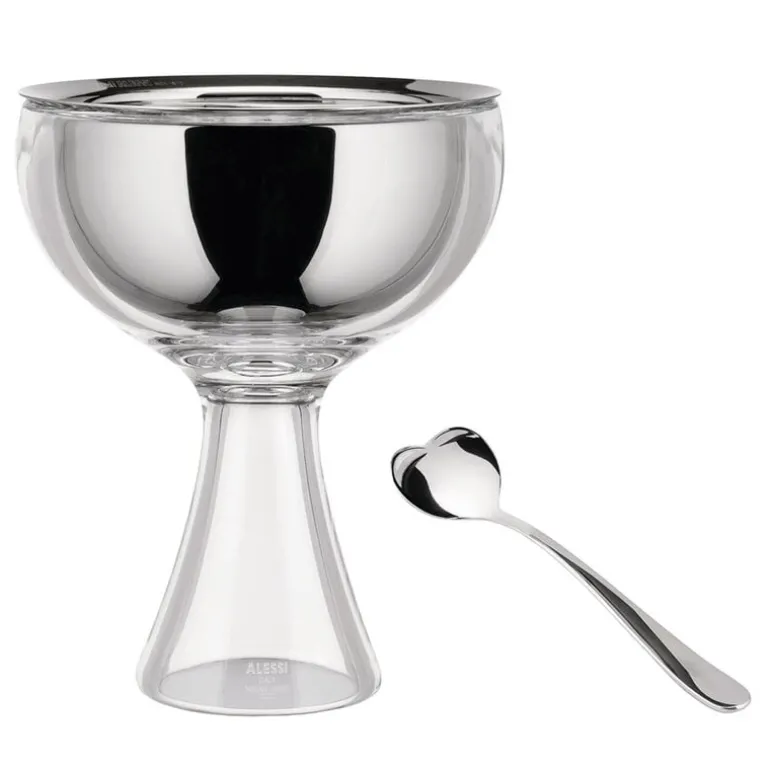 Alessi Big Love ice cream bowl with spoon, mirror polished stainless steel