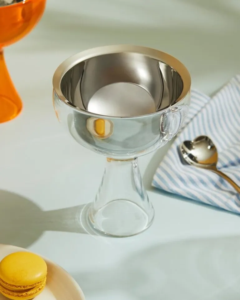 Alessi Big Love ice cream bowl with spoon, mirror polished stainless steel