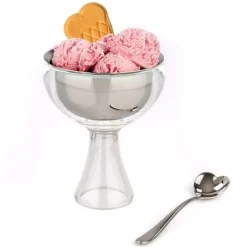 Alessi Big Love ice cream bowl with spoon, mirror polished stainless steel
