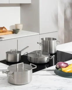 Alessi Convivio cookware set, 4 pots with 3 lids