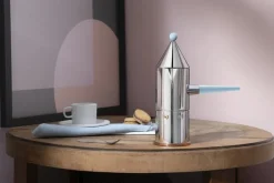 Alessi La conica manico lungo espresso coffee maker, steel - light blue