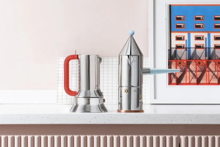 Alessi La conica manico lungo espresso coffee maker, steel - light blue