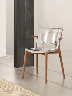 Alessi Poêle arm chair, brown beech - mirror polished steel