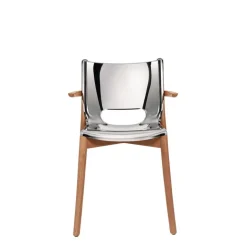 Alessi Poêle arm chair, brown beech - mirror polished steel