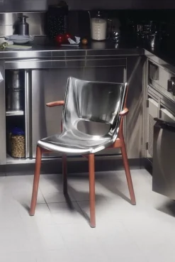 Alessi Poêle arm chair, brown beech - mirror polished steel