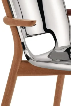 Alessi Poêle arm chair, brown beech - mirror polished steel