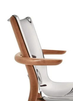 Alessi Poêle arm chair, brown beech - mirror polished steel