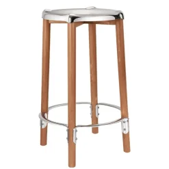 Alessi Poêle bar stool, brown beech - mirror polished steel