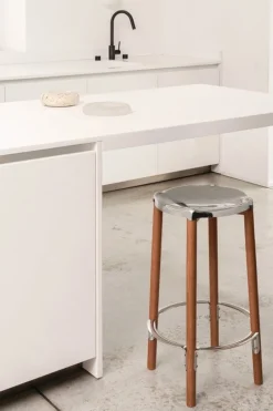 Alessi Poêle bar stool, brown beech - mirror polished steel