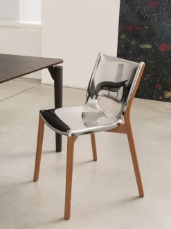 Alessi Poêle chair, brown beech - mirror polished steel