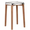 Alessi Poêle stool, brown beech - mirror polished steel