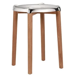 Alessi Poêle stool, brown beech - mirror polished steel