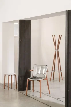 Alessi Poêle stool, brown beech - mirror polished steel