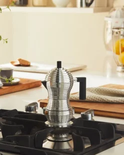 Alessi Pulcina espresso coffee maker, 6 cups, aluminium - black