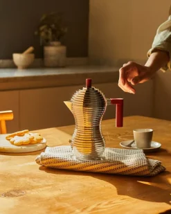 Alessi Pulcina espresso coffee maker, 6 cups, aluminium - red