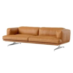 &Tradition Inland AV23 3-seater sofa, polished aluminium - cognac Noble leather