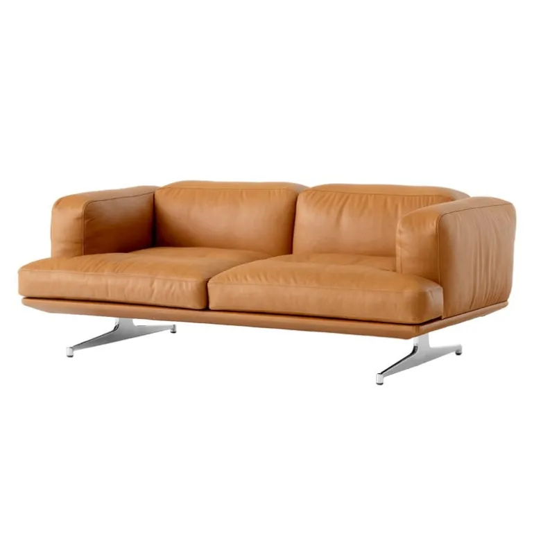 &Tradition Inland AV22 2-seater sofa, polished aluminium - cognac Noble leather