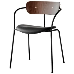 &Tradition Pavilion AV4 chair, lacquered walnut - Noble Black leather