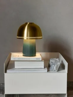 &Tradition Raku SH8 portable table lamp, blue green - brass
