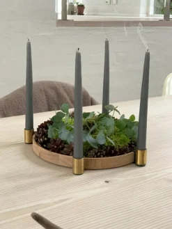 applicata Luna Maxi candleholder, oak - brass