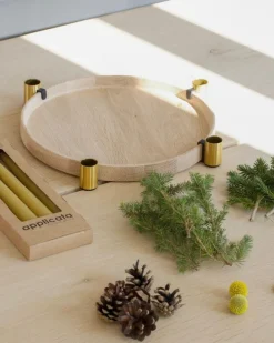 applicata Luna Maxi candleholder, oak - brass