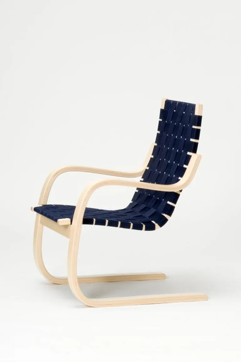 Artek Aalto armchair 406, birch - black/blue webbing