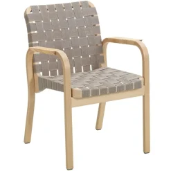 Artek Aalto Armchair 45, birch - natural/black webbing - rattan weave