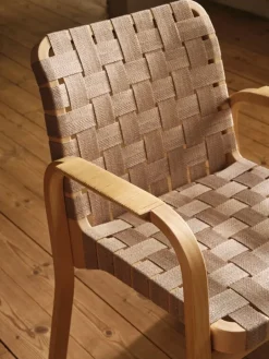 Artek Aalto Armchair 45, birch - natural/black webbing - rattan weave