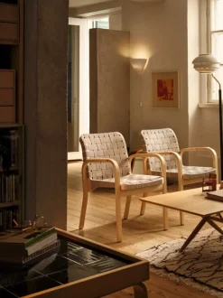 Artek Aalto Armchair 45, birch - natural/black webbing - rattan weave