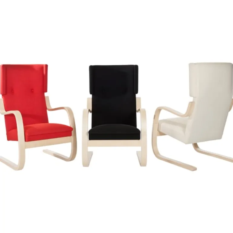 Artek Aalto armchair 401, birch - white Hallingdal 100
