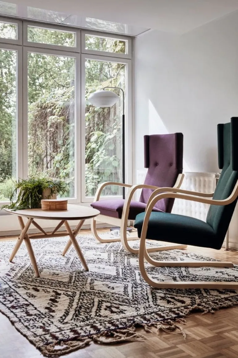 Artek Aalto armchair 401, birch - white Hallingdal 100