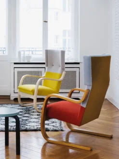 Artek Aalto armchair 401, birch - white Hallingdal 100