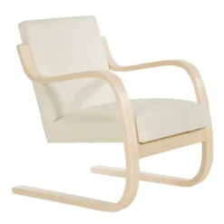 Artek Aalto armchair 402, birch - white Hallingdal 100