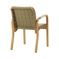 Artek Aalto Armchair 45, honey - leaf green quilted leather - rattan weave