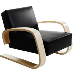 Artek Aalto armchair 400 "Tank", birch - black leather