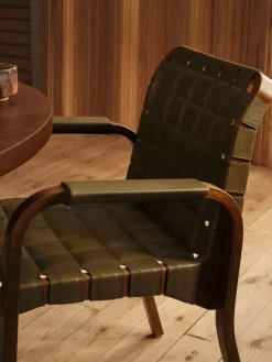 Artek Aalto Armchair 45, walnut - olive quilted leather
