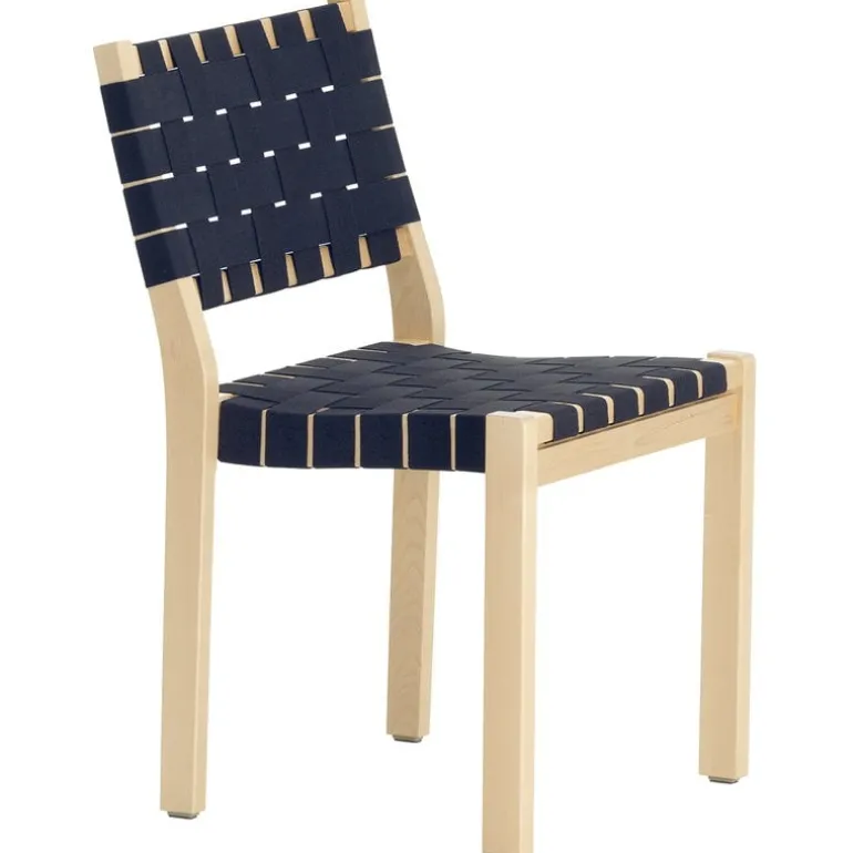 Artek Aalto chair 611, birch - black/blue webbing
