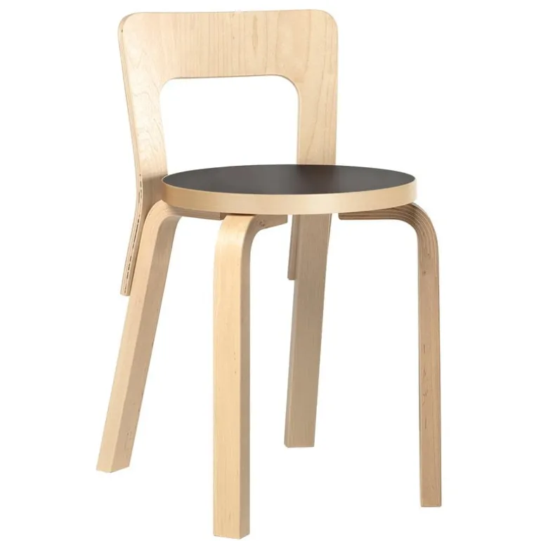 Artek Aalto chair 65, birch - black linoleum