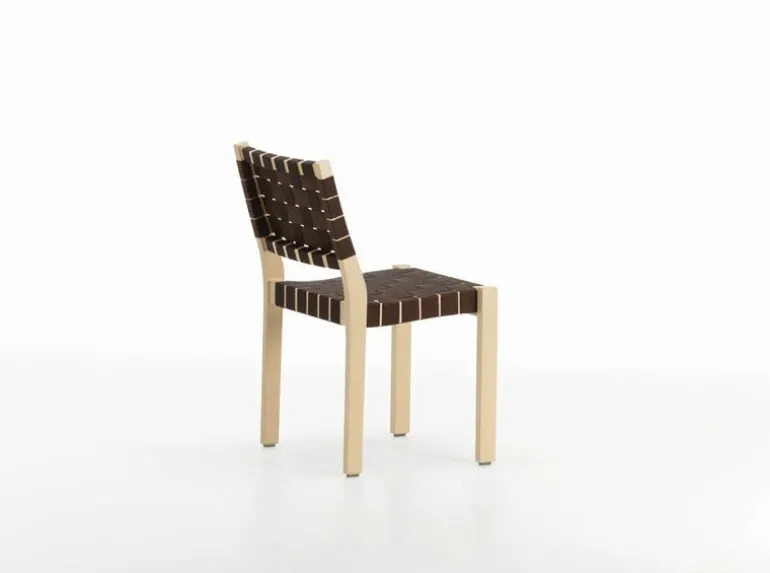 Artek Aalto chair 611, birch - black/brown webbing