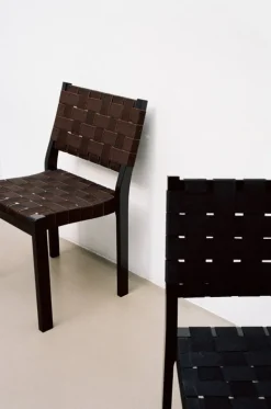 Artek Aalto chair 611, black - black/brown webbing