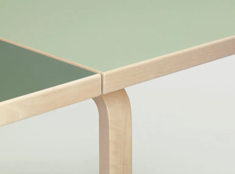 Artek Aalto foldable table DL81C, birch - pistachio/olive linoleum