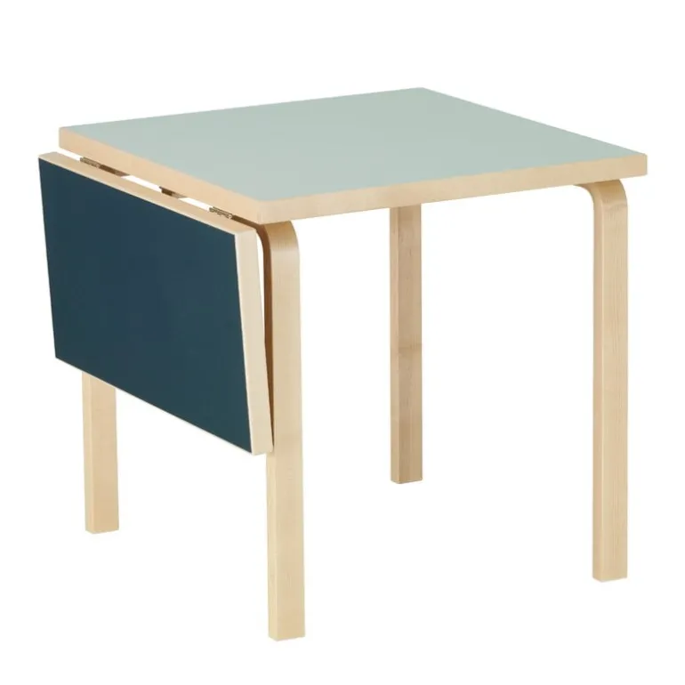 Artek Aalto foldable table DL81C, birch -vapour/smokey blue linoleum