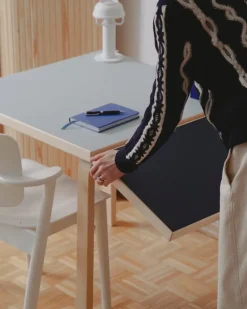 Artek Aalto foldable table DL81C, birch -vapour/smokey blue linoleum