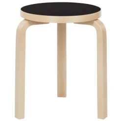 Artek Aalto stool 60, black linoleum - birch