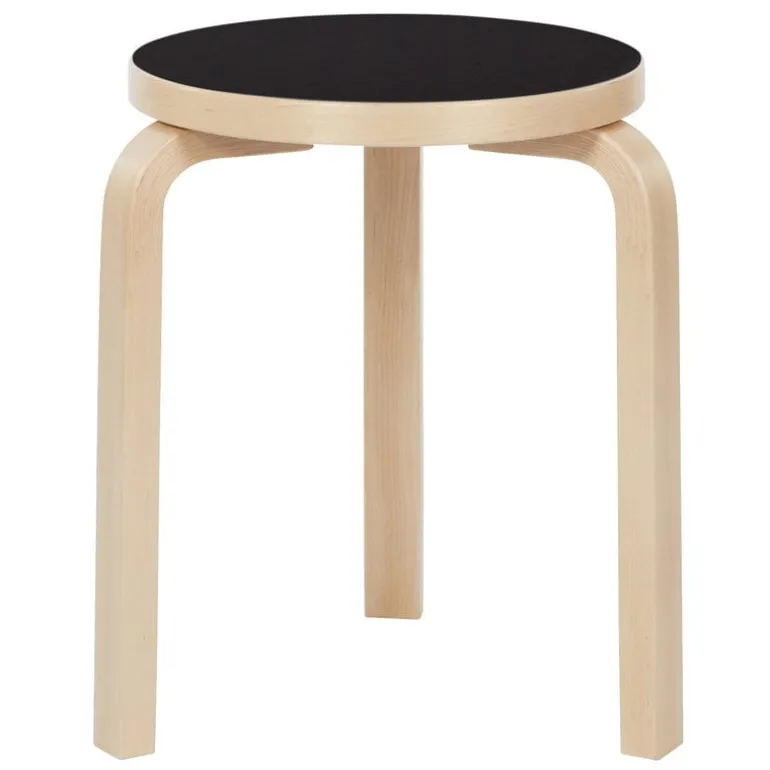 Artek Aalto stool 60, black linoleum - birch
