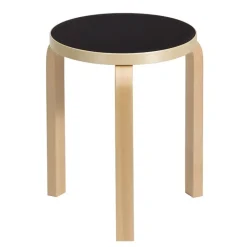 Artek Aalto stool 60, black linoleum - birch