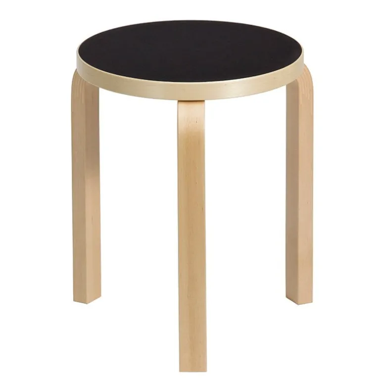 Artek Aalto stool 60, black linoleum - birch