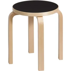 Artek Aalto stool E60, black linoleum - birch