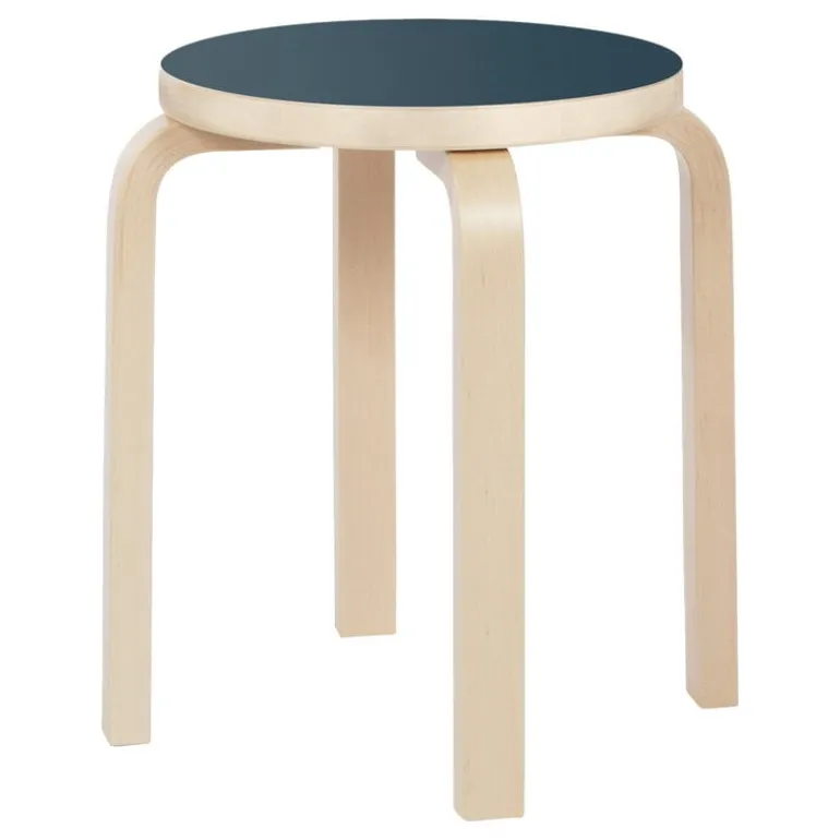 Artek Aalto stool E60, smokey blue linoleum - birch