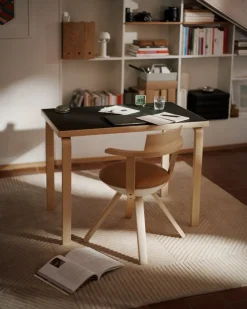 Artek Aalto table 80B, 60 x 100 cm, birch - black linoleum